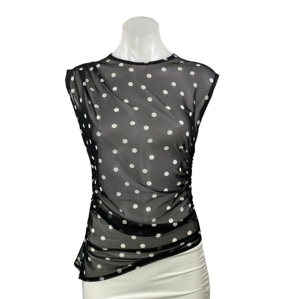 Abercrombie & Fitch Women's Black Sleeveless Polka Dot Draped Mesh Blouse Top XS